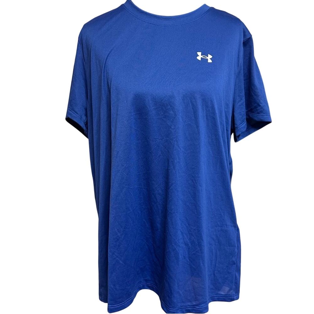 Under Armour Royal Blue Top Loose Fit Mesh Short Sleeve Layer Gym Basic Women XL